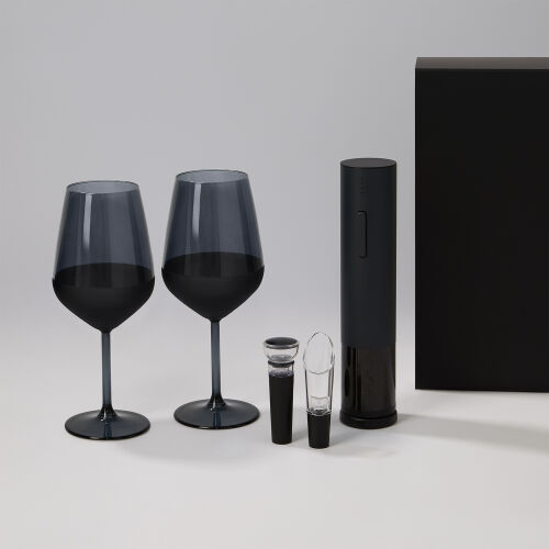 Подарочный набор 2 бокала для вина Black Edition + набор для вин 1