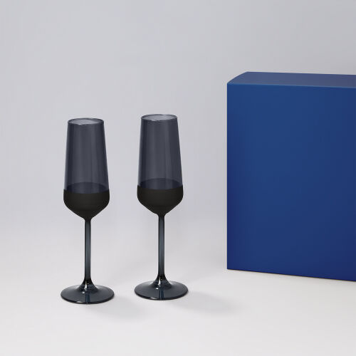 Подарочный набор 2 бокала для шампанского Black Edition в синей  1