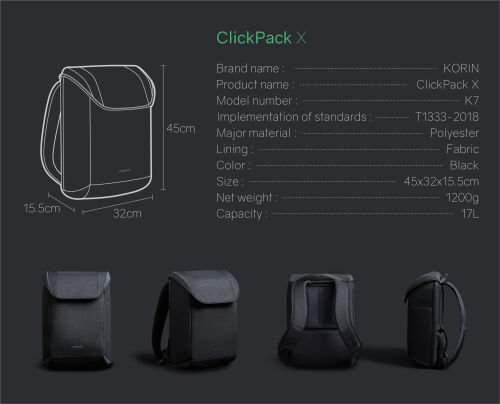 Рюкзак ClickPack X 45х32х15,5 см, с клапаном, черный 28