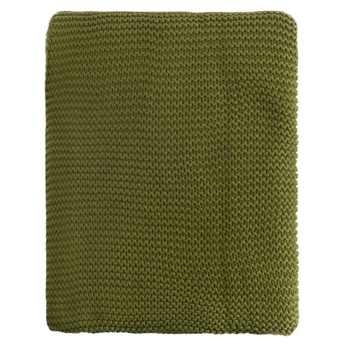 Плед из хлопка жемчужной вязки оливкового цвета из коллекции ess 5