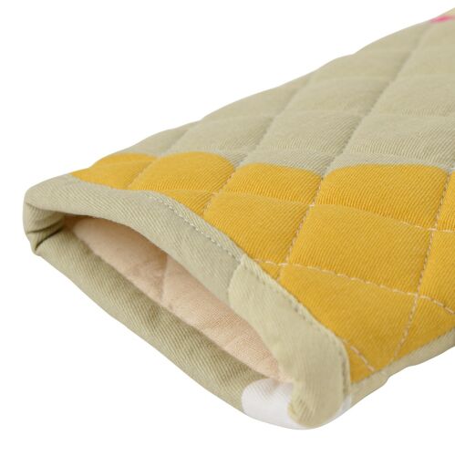 Прихватка-варежка из хлопка горчичного цвета с авторским принтом из коллекции freak fruit, 33х17,5 см