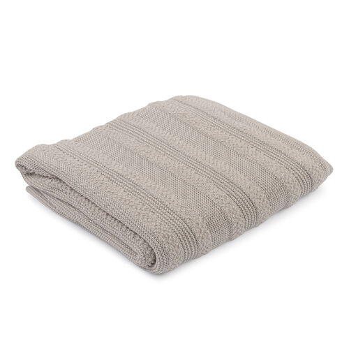 Плед из хлопка с буклированной вязкой светло-серого цвета из кол 4