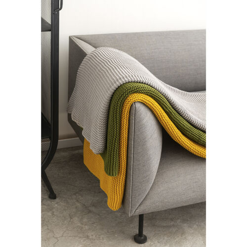 Плед из хлопка жемчужной вязки горчичного цвета из коллекции ess 4