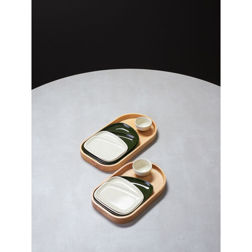 Набор из 5-ти сервировочных тарелок на деревянном подносе sorren 4