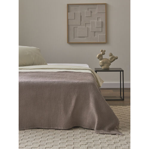 Покрывало вафельное из хлопка серо-бежевого цвета из коллекции e 3