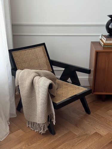 Плед из шерсти бежево-серого цвета из коллекции essential, 130х1 4