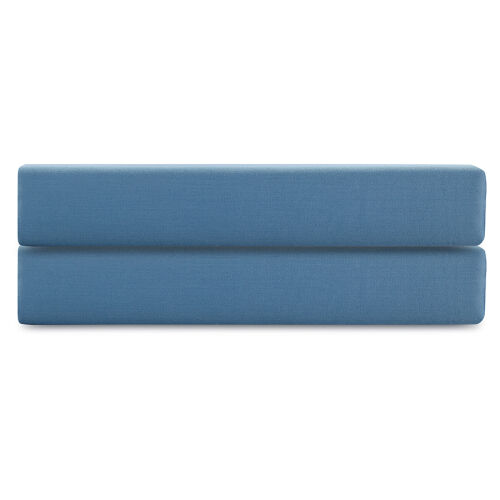 Простыня на резинке из премиального сатина джинсово-синего цвета из коллекции essential,  160х200х30