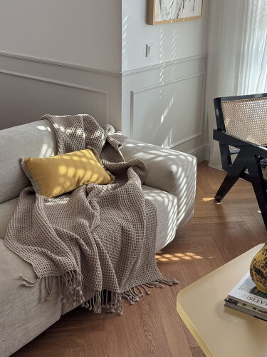 Плед из шерсти бежево-серого цвета из коллекции essential, 130х1 1