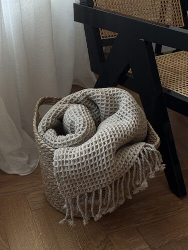 Плед из шерсти бежево-серого цвета из коллекции essential, 130х1 6