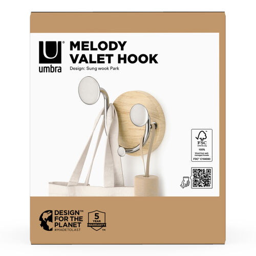 Вешалка настенная melody, 2 крючка, натуральное дерево/никель 7