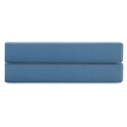 Простыня на резинке из премиального сатина джинсово-синего цвета из коллекции essential,  180х200х30