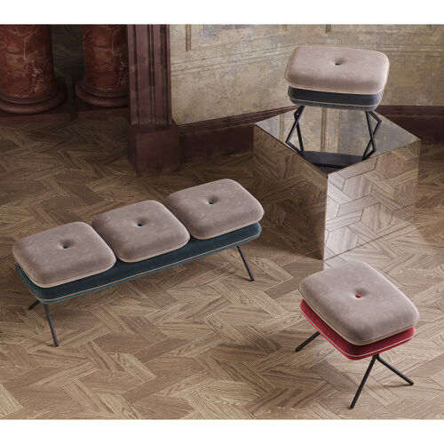 Банкетка pea, велюр, бежевая/сине-зеленая 5