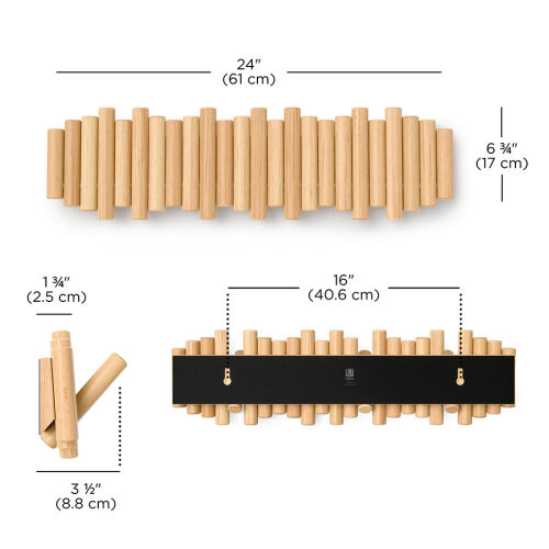 Вешалка настенная picket, 61 см, 8 крючков, натуральное дерево 2