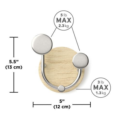 Вешалка настенная melody, 2 крючка, натуральное дерево/никель 3