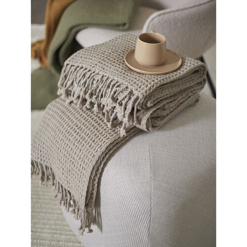 Плед из шерсти бежево-серого цвета из коллекции essential, 130х1 2