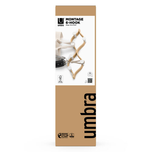 Вешалка настенная montage, 6 крючков, натуральное дерево/белая 7