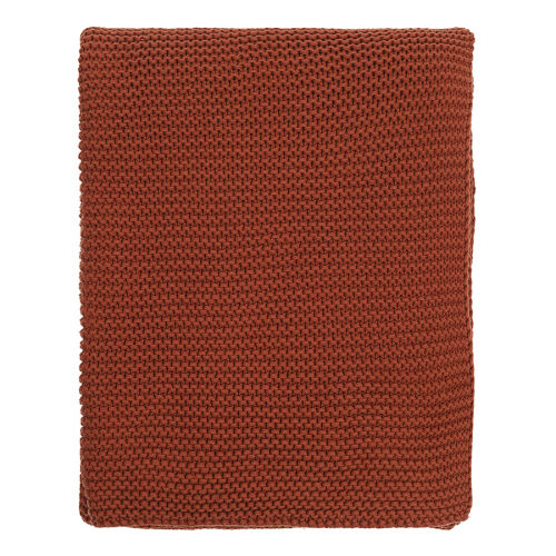 Плед из хлопка жемчужной вязки терракотового цвета из коллекции essential, 130х180 см