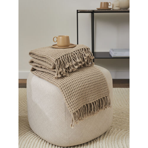 Плед из шерсти бежево-серого цвета из коллекции essential, 130х1 2