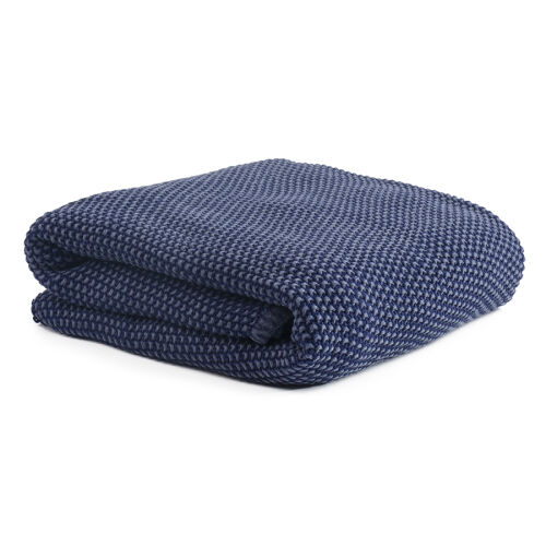 Плед из стираного хлопка темно-синего цвета из коллекции essenti 3