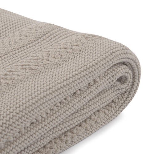 Плед из хлопка с буклированной вязкой светло-серого цвета из кол 6