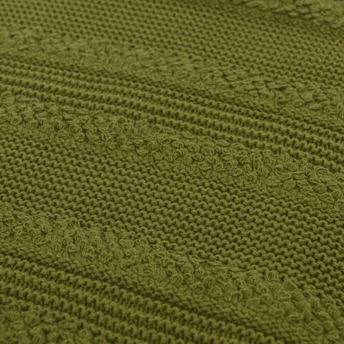 Плед из хлопка с буклированной вязкой оливкового цвета из коллек 6