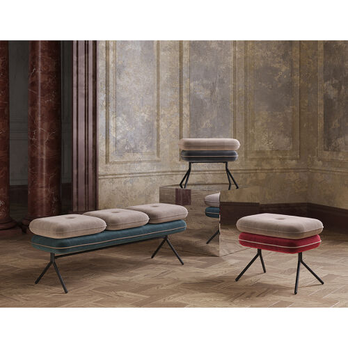 Банкетка pea, велюр, бежевая/сине-зеленая 3