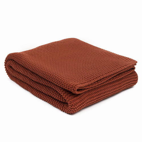 Плед из хлопка жемчужной вязки терракотового цвета из коллекции  4