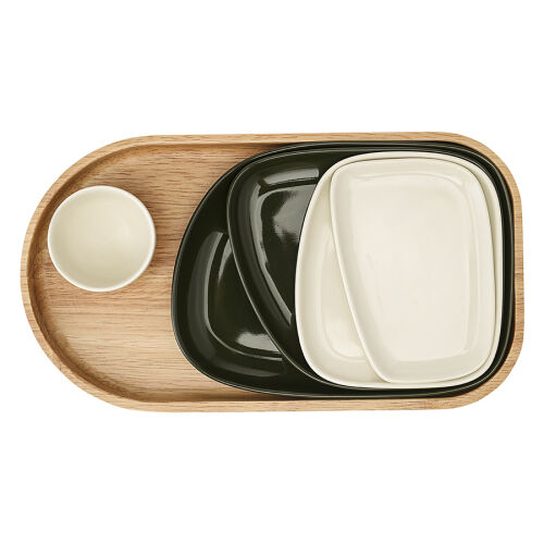 Набор из 5-ти сервировочных тарелок на деревянном подносе sorren 7