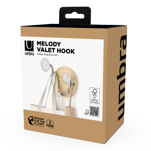 Вешалка настенная melody, 2 крючка, натуральное дерево/никель 5