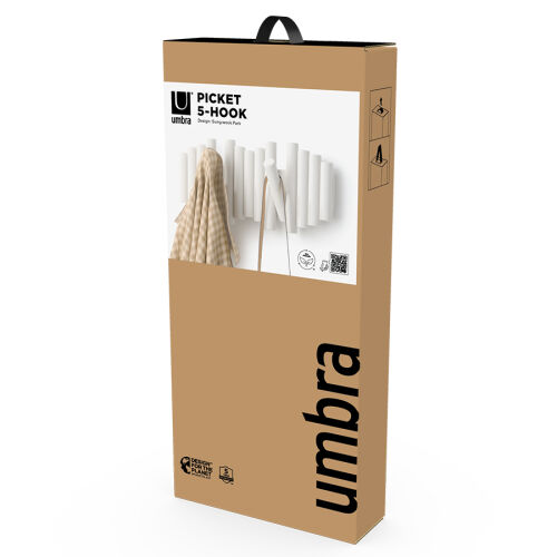 Вешалка настенная picket, 5 крючков, белая 5