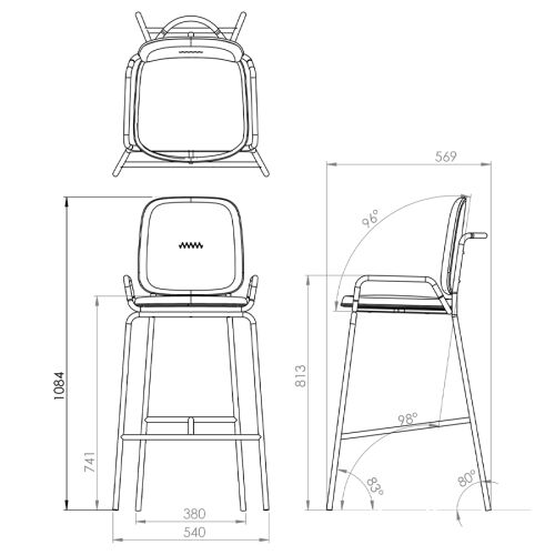 Стул барный ror, 2 frame, велюр, черный/черный 7