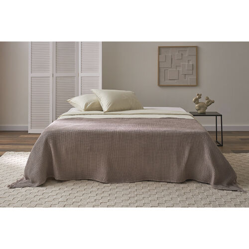 Покрывало вафельное из хлопка серо-бежевого цвета из коллекции e 2