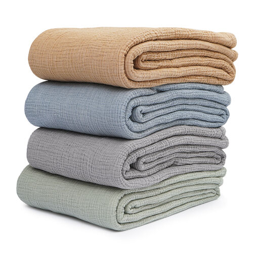 Покрывало двухстороннее из многослойного муслина цвета охры из к 6