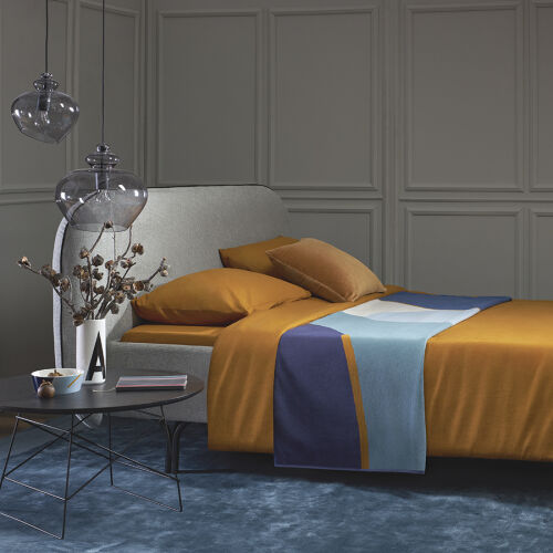 Плед из хлопка с авторским принтом синего цвета из коллекции fre 4