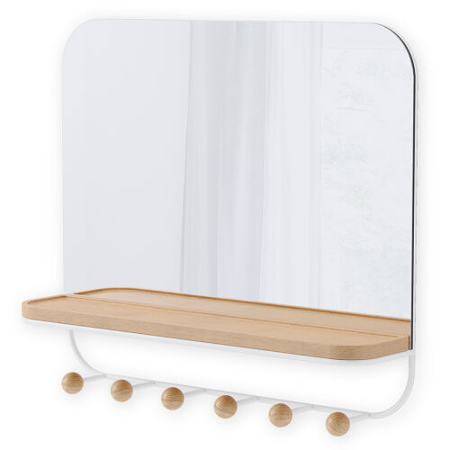 Зеркало с крючками для аксессуаров estique, 46х41 см, белое/натуральное дерево