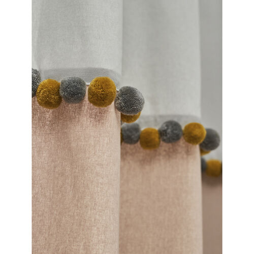 Штора из хлопка с помпонами бежево-серого цвета из коллекции ess 1