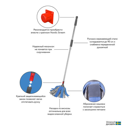 Швабра для мытья пола 160 см и насадка из вискозы bucket 7