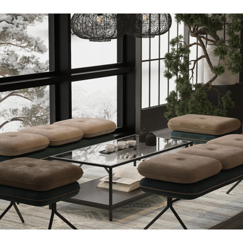 Банкетка pea, велюр, бежевая/сине-зеленая 2