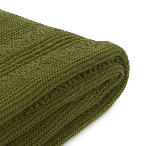 Плед из хлопка с буклированной вязкой оливкового цвета из коллек 5