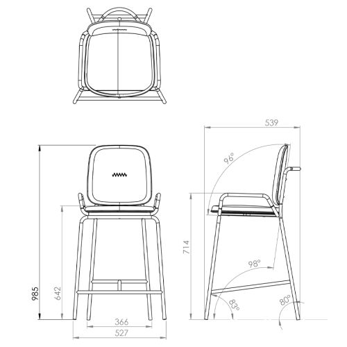 Стул полубарный ror, 2 frame, велюр, черный/черный 7