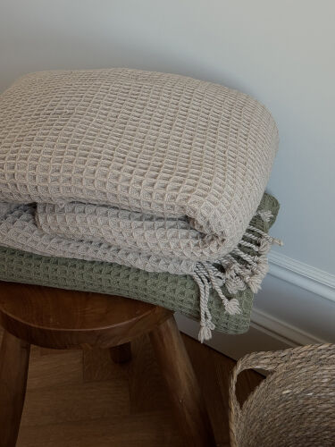 Плед из шерсти бежево-серого цвета из коллекции essential, 130х1 6