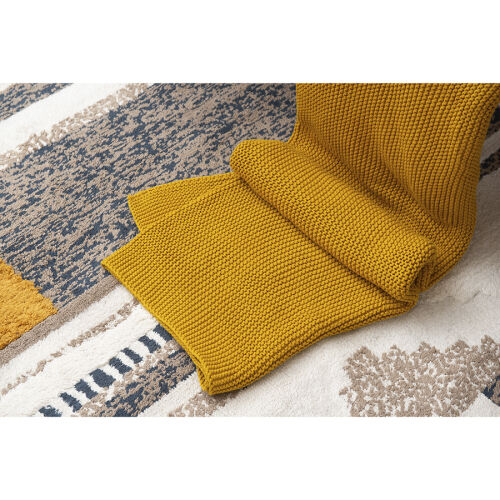 Плед из хлопка жемчужной вязки горчичного цвета из коллекции ess 6