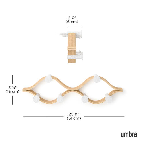 Вешалка настенная montage, 6 крючков, натуральное дерево/белая 4