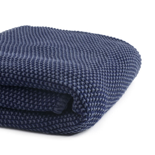 Плед из стираного хлопка темно-синего цвета из коллекции essenti 5