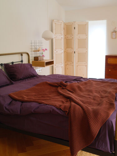 Плед из хлопка жемчужной вязки терракотового цвета из коллекции  1