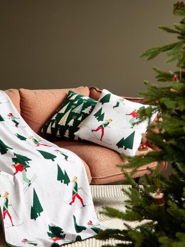 Плед из хлопка с новогодним рисунком let's ski из коллекции new  1