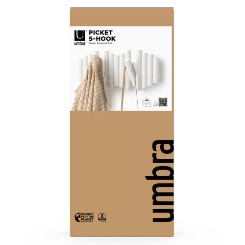 Вешалка настенная picket, 5 крючков, белая 6