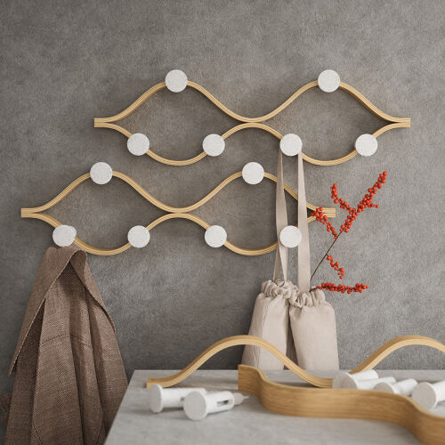 Вешалка настенная montage, 6 крючков, натуральное дерево/белая 4