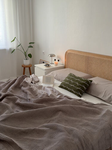 Плед из шерсти бежево-серого цвета из коллекции essential, 130х1 2