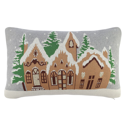 Подушка вязаная с новогодним рисунком christmas village из колле 1